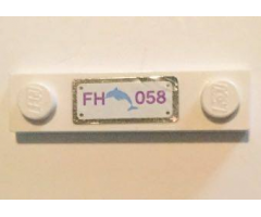 Plate, Modified 1 x 4 with 2 Studs without Groove with 'FH 058' and Bright Light Blue Dolphin License Plate Pattern (Sticker) - Set 41058