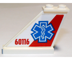 Tail 4 x 1 x 3 with EMT Star of Life and '60116' on Red and White Background Pattern on Left Side (Sticker) - Set 60116