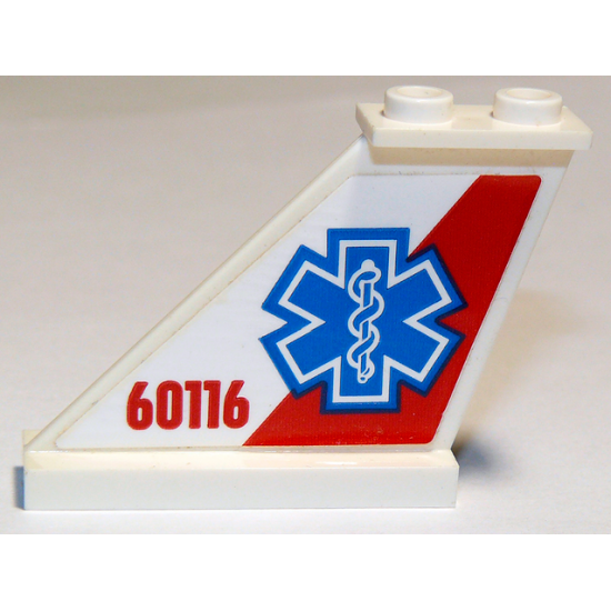 Tail 4 x 1 x 3 with EMT Star of Life and '60116' on Red and White Background Pattern on Left Side (Sticker) - Set 60116
