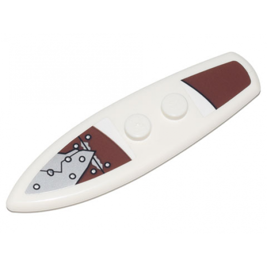 Minifigure, Utensil Surfboard Standard with Silver Metal Plates and Rivets on Reddish Brown Background Pattern (Stickers) - Set 70840