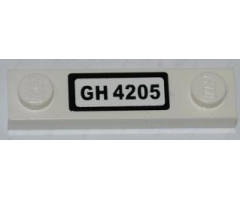 Plate, Modified 1 x 4 with 2 Studs without Groove with 'GH 4205' License Plate Pattern (Sticker) - Set 4205