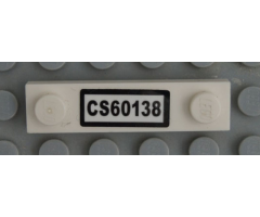 Plate, Modified 1 x 4 with 2 Studs without Groove with 'CS60138' License Plate Pattern (Sticker) - Set 60138