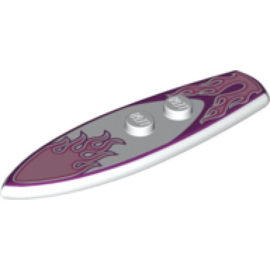 Minifigure, Utensil Surfboard Standard with Bright Pink and Dark Pink Flames on Magenta Background Pattern