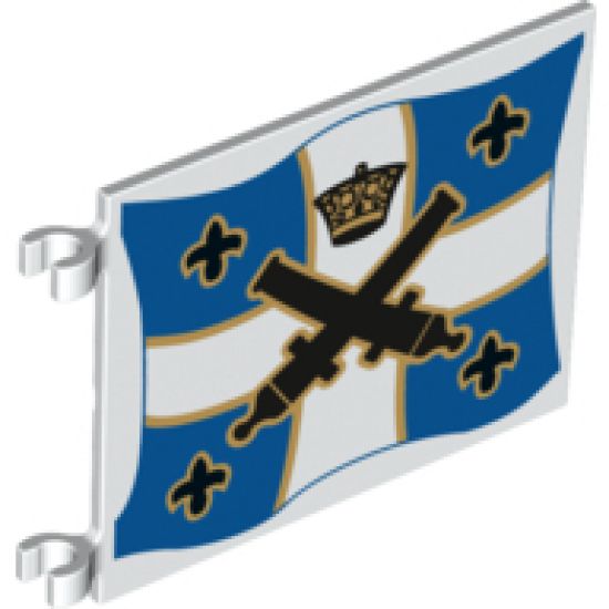 Flag 6 x 4 with Black Crossed Cannons and Crown over Blue and White Cross with Yellow Outlines Pattern on Both Sides