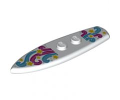 Minifigure, Utensil Surfboard Standard with Dark Pink, Magenta, Dark Azure and Medium Azure Swirls and Yellow Stars Pattern