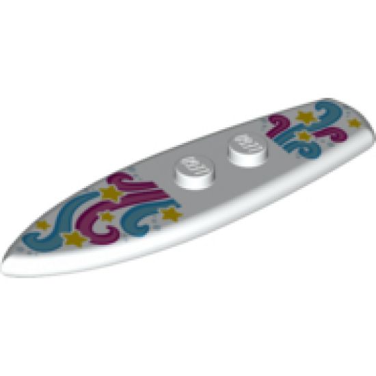Minifigure, Utensil Surfboard Standard with Dark Pink, Magenta, Dark Azure and Medium Azure Swirls and Yellow Stars Pattern
