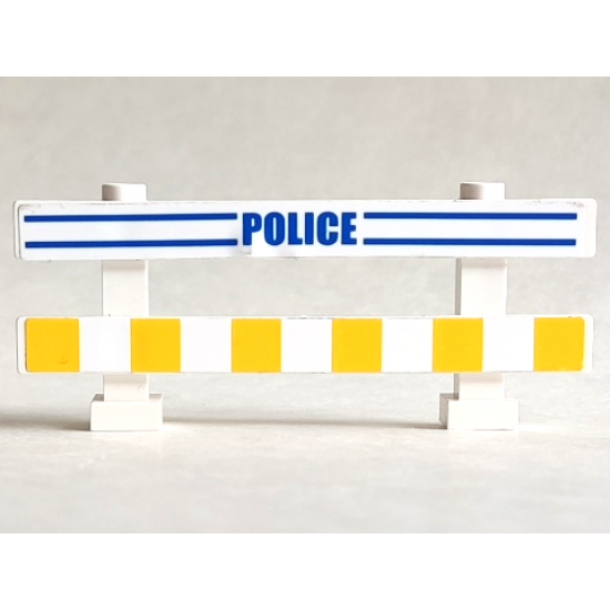 Fence 1 x 8 x 2 2/3 with Blue Lines, 'POLICE' and White and Yellow Stripes Pattern (Stickers) - Set 7286