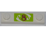 Plate, Modified 1 x 4 with 2 Studs without Groove with Magenta Number '8' on Lime Background Pattern (Sticker) - Set 41007