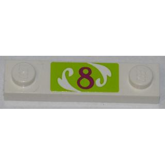 Plate, Modified 1 x 4 with 2 Studs without Groove with Magenta Number '8' on Lime Background Pattern (Sticker) - Set 41007