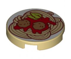 Tile, Round 2 x 2 with Bottom Stud Holder with Spaghetti Meatballs Pattern