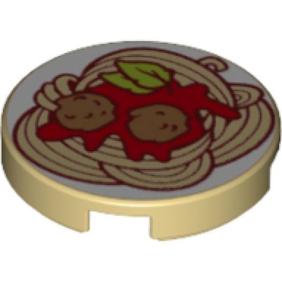 Tile, Round 2 x 2 with Bottom Stud Holder with Spaghetti Meatballs Pattern