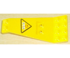 Wing Plate Bi-level 8 x 4 and 2 x 3 1/3 Up with Black 'R.E.S.' and Red 'Q' on Yellow Triangle with Black Border Pattern (Sticker) - Set 6473