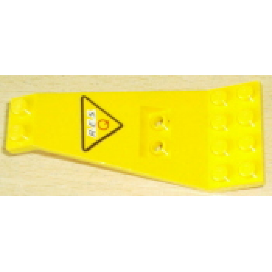 Wing Plate Bi-level 8 x 4 and 2 x 3 1/3 Up with Black 'R.E.S.' and Red 'Q' on Yellow Triangle with Black Border Pattern (Sticker) - Set 6473