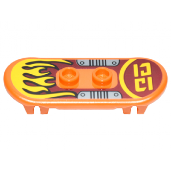 Minifigure, Utensil Skateboard with Trolley Wheel Holders with Yellow Flames and Silver Foot Plates Pattern (Sticker) - Set 70592