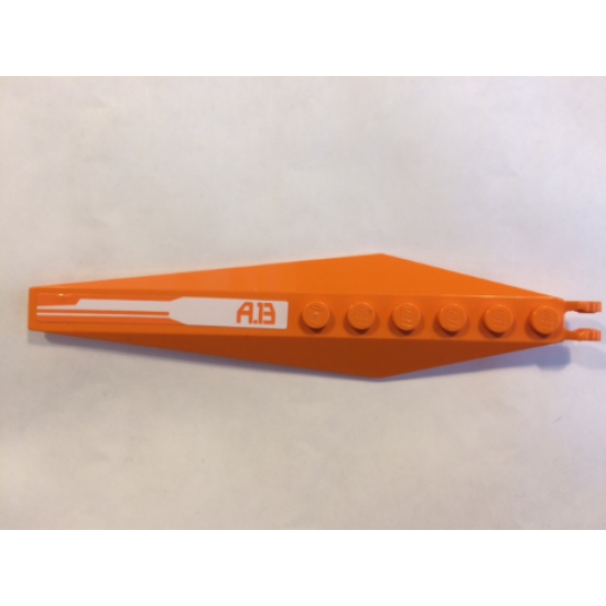 Hinge Plate 3 x 12 with Angled Side Extensions and Tapered Ends with Orange 'A.13' Pattern (Sticker) - Set 8108