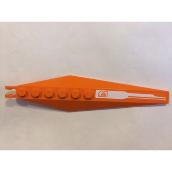 Hinge Plate 3 x 12 with Angled Side Extensions and Tapered Ends with Orange Quad Wing Pattern (Sticker) - Set 8108