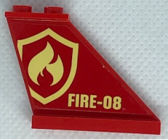 Tail 4 x 1 x 3 with Bright Light Yellow and Red Fire Logo Badge and 'FIRE-08' Pattern on Both Sides (Stickers) - Set 60216