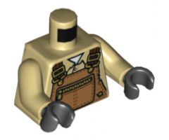 Torso Medium Nougat Overalls, White Undershirt and Zippered Pocket Pattern / Tan Arms / Black Hands