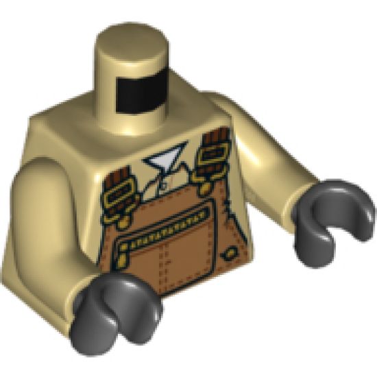 Torso Medium Nougat Overalls, White Undershirt and Zippered Pocket Pattern / Tan Arms / Black Hands