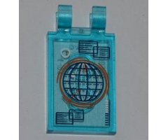 Tile, Modified 2 x 3 with 2 Clips with Globe in Orange Circle on Screen Pattern (Sticker) - Set 6868