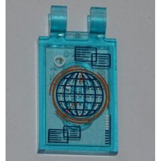 Tile, Modified 2 x 3 with 2 Clips with Globe in Orange Circle on Screen Pattern (Sticker) - Set 6868
