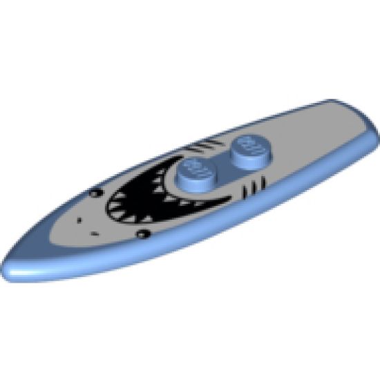Minifigure, Utensil Surfboard Standard with White Shark with Black Eyes, Gills and Open Mouth with Teeth Pattern