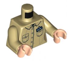 Torso Female Button Down Shirt, Name Tag, 2 Pockets and Jurassic World Logo on Back Pattern / Tan Arms / Light Nougat Hands