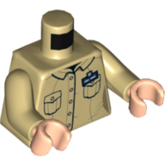 Torso Female Button Down Shirt, Name Tag, 2 Pockets and Jurassic World Logo on Back Pattern / Tan Arms / Light Nougat Hands