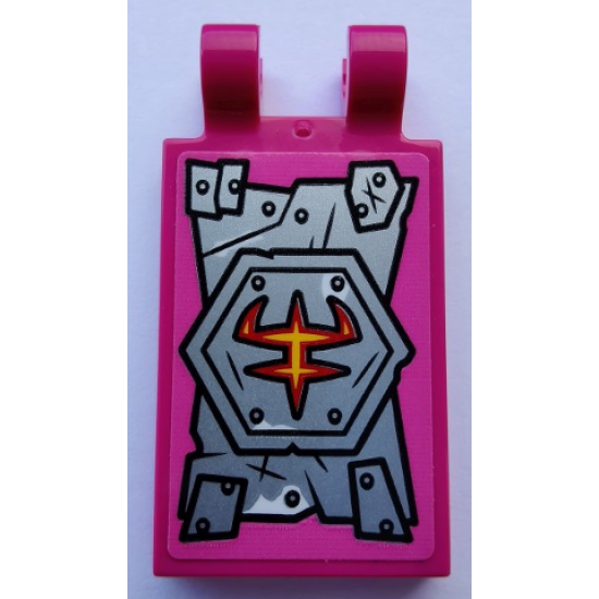 Tile, Modified 2 x 3 with 2 Open O Clips with Silver Armor Plates and Rivets Pattern (Sticker) - Set 80012