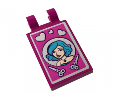 Tile, Modified 2 x 3 with 2 Clips with Hearts, Scissors and Girl with Medium Azure Hair Pattern (Sticker) - Set 41391