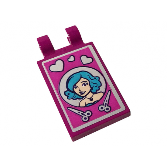 Tile, Modified 2 x 3 with 2 Clips with Hearts, Scissors and Girl with Medium Azure Hair Pattern (Sticker) - Set 41391