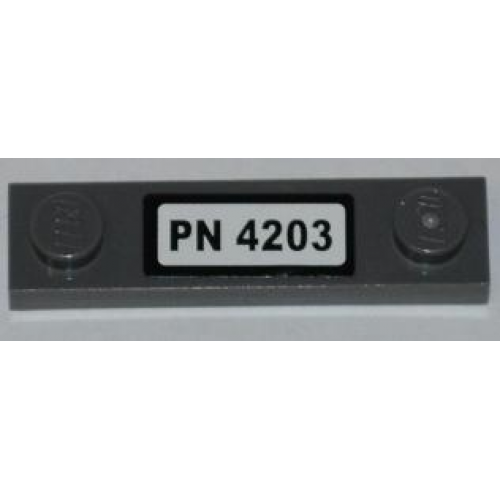 Plate, Modified 1 x 4 with 2 Studs without Groove with 'PN 4203' License Plate Pattern (Sticker) - Set 4203