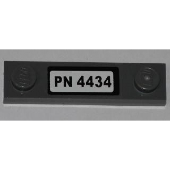 Plate, Modified 1 x 4 with 2 Studs without Groove with 'PN 4434' License Plate Pattern (Sticker) - Set 4434
