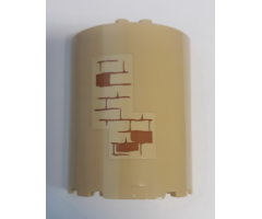 Cylinder Half 3 x 6 x 6 with 1 x 2 Cutout with Brick Wall with Medium Nougat Mortar on Tan Background Pattern (Sticker) - Set 75948