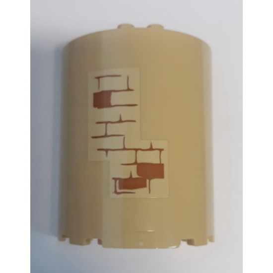 Cylinder Half 3 x 6 x 6 with 1 x 2 Cutout with Brick Wall with Medium Nougat Mortar on Tan Background Pattern (Sticker) - Set 75948