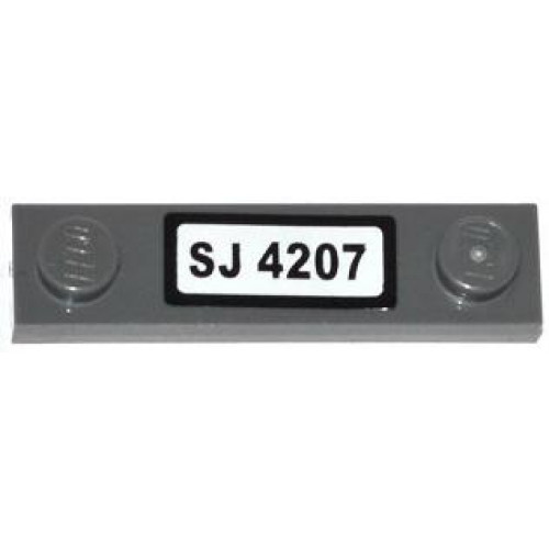 Plate, Modified 1 x 4 with 2 Studs without Groove with 'SJ 4207' License Plate Pattern (Sticker) - Set 4207