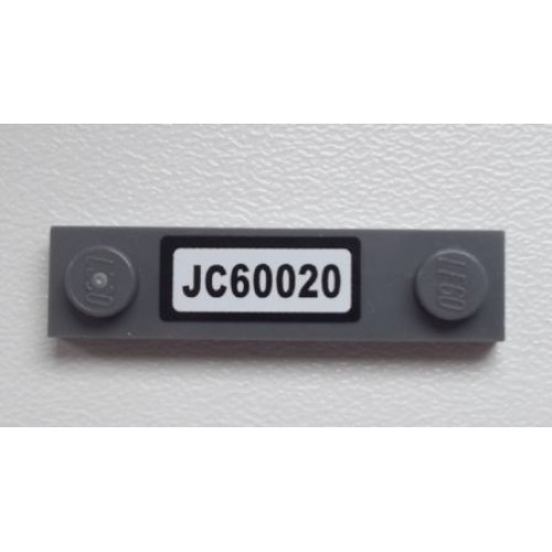 Plate, Modified 1 x 4 with 2 Studs without Groove with 'JC60020' License Plate Pattern (Sticker) - Set 60020