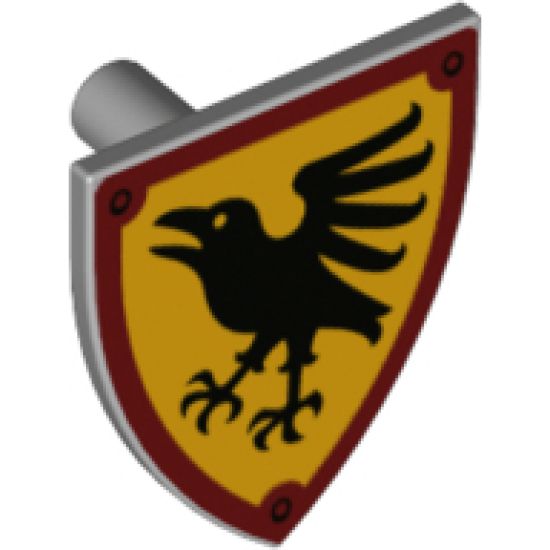 Minifigure, Shield Triangular  with Black Raven on Bright Light Orange Background and Reddish Brown Border Pattern