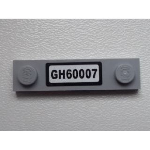 Plate, Modified 1 x 4 with 2 Studs without Groove with 'GH60007' License Plate Pattern (Sticker) - Set 60007