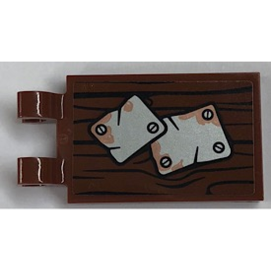 Tile, Modified 2 x 3 with 2 Clips with Worn Plates Pattern (Sticker) - Set 21310