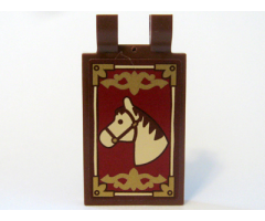 Tile, Modified 2 x 3 with 2 Clips (thick U clips) with Horse Head and Gold Border Pattern (Sticker) - Set 10193
