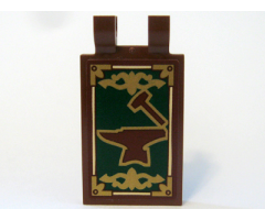 Tile, Modified 2 x 3 with 2 Clips (thick U clips) with Hammer and Anvil and Gold Border Pattern (Sticker) - Set 10193