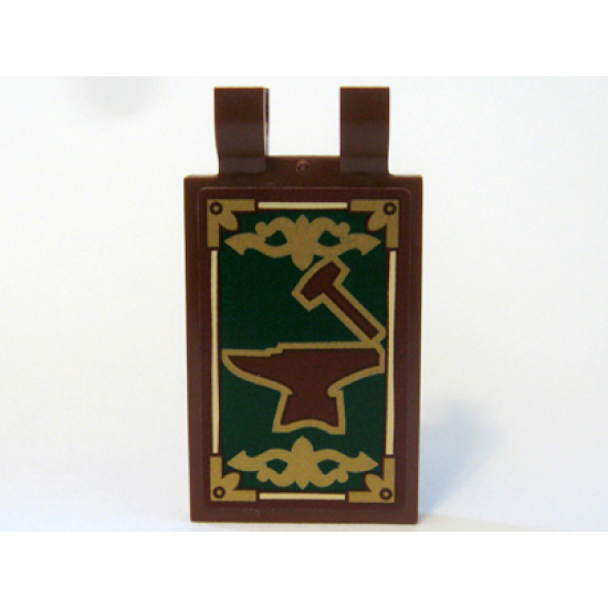 Tile, Modified 2 x 3 with 2 Clips (thick U clips) with Hammer and Anvil and Gold Border Pattern (Sticker) - Set 10193