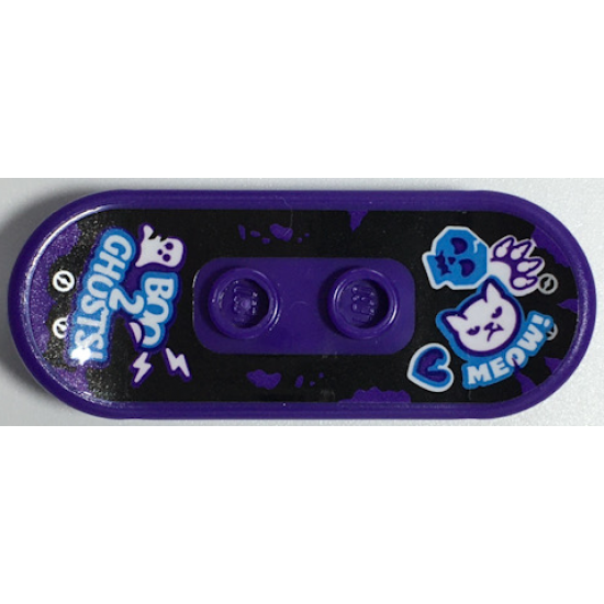 Minifigure, Utensil Skateboard Deck with 'BOO 2 GHOSTS!', Ghost, Lightning Bolts, Skull, Cat Head, Paw Print, Heart, and 'MEOW!' Pattern (Sticker) - Set 70430