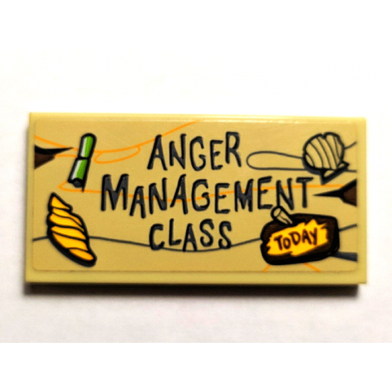 Tile 2 x 4 with 'Anger Management Class' and 'TODAY' Pattern (Sticker) - Set 75823
