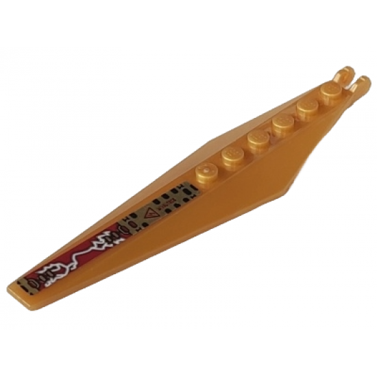 Hinge Plate 3 x 12 with Angled Side Extensions and Tapered Ends with Dark Red Electricity Danger Sign and 'HI VOLTAGE' Pattern (Sticker) - Set 8107