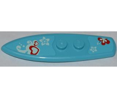 Minifigure, Utensil Surfboard Standard with Hearts and Flowers on Medium Azure Background Pattern (Stickers) - Set 3184