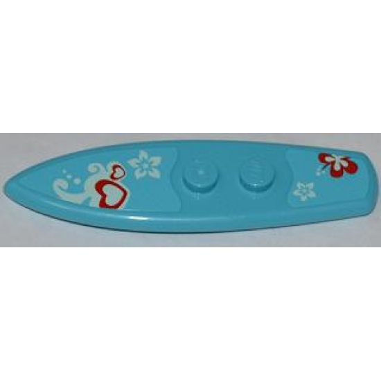 Minifigure, Utensil Surfboard Standard with Hearts and Flowers on Medium Azure Background Pattern (Stickers) - Set 3184