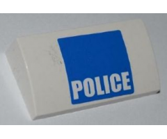 Slope, Curved 2 x 4 x 2/3 with Bottom Tubes with White 'POLICE' on Blue Background Pattern (Sticker) - Set 3661