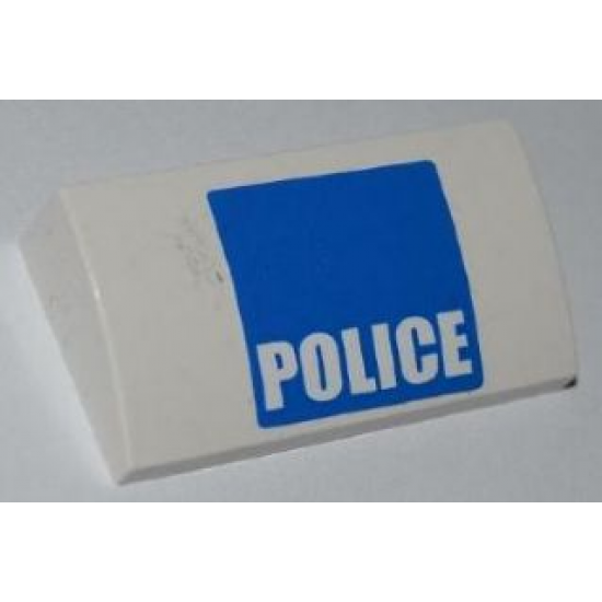 Slope, Curved 2 x 4 x 2/3 with Bottom Tubes with White 'POLICE' on Blue Background Pattern (Sticker) - Set 3661